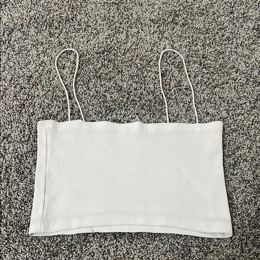 White Ribbed Spaghetti Strap Top - Picture 3 of 3